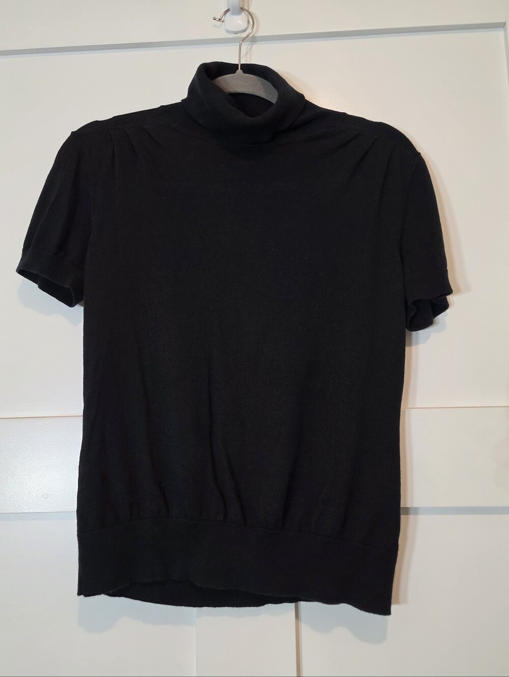 Banana Republic Silk Blend Black Knit Turtleneck Short Sleeve Sweater Size Large